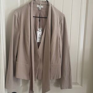 Halston Heritage Neutral Taupe Draped Tie-Neck Blazer